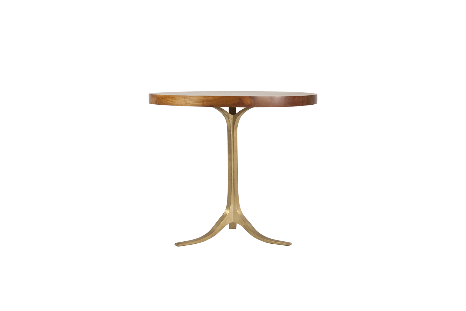 Round Table, Reclaimed Hardwood, Sand Cast Brushed Brass Base · P