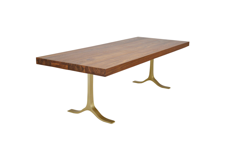 Dining Table, Reclaimed Hardwood, Sand Cast Brass Base