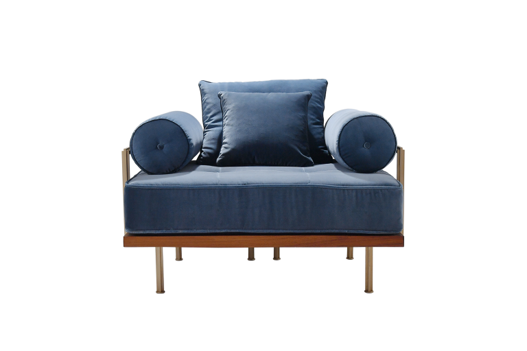 Bespoke Armchair + Armrests, Reclaimed Hardwood and Brass Frames