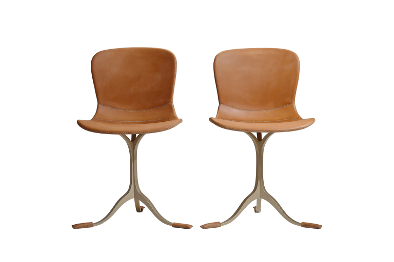A pair of PT40 Chairs, Hand Stitched Leather, Sand Cast Brass