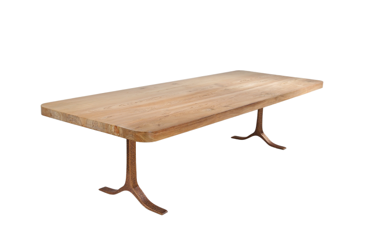 Bespoke Dining Table, Reclaimed Wood, Sand Cast Bronze Base
