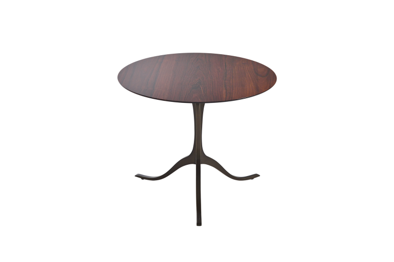 Round Occasional Table, Reclaimed Hardwood and Brass Base