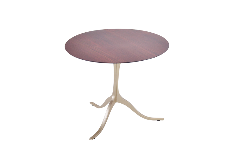 Round Occasional Table, Reclaimed Hardwood and Sand Cast Brass Base