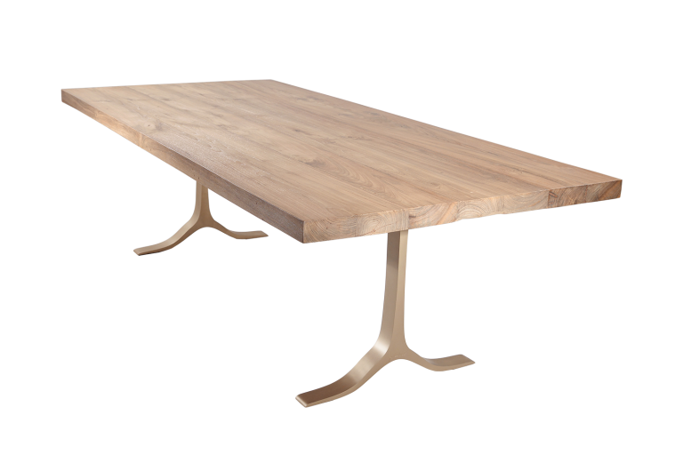 Bespoke Dining Table, Reclaimed Wood and Sand Cast Brass Base