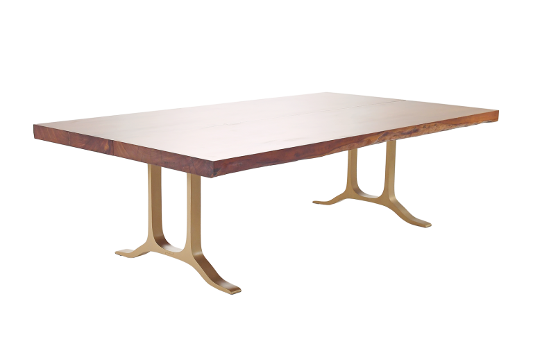 Bespoke Grand Dining Table, Antique Wood and Sand Cast Brass Base (In Stock)