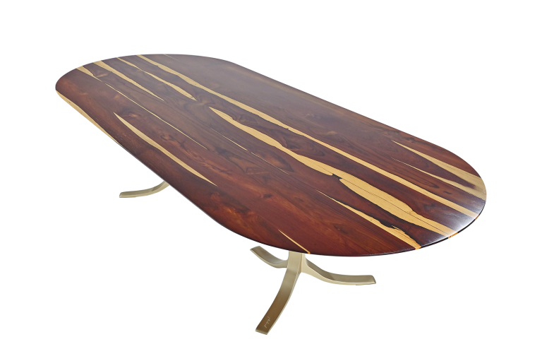 Dining Table (English Oval), Reclaimed Hardwood, Sand Cast Brass Base