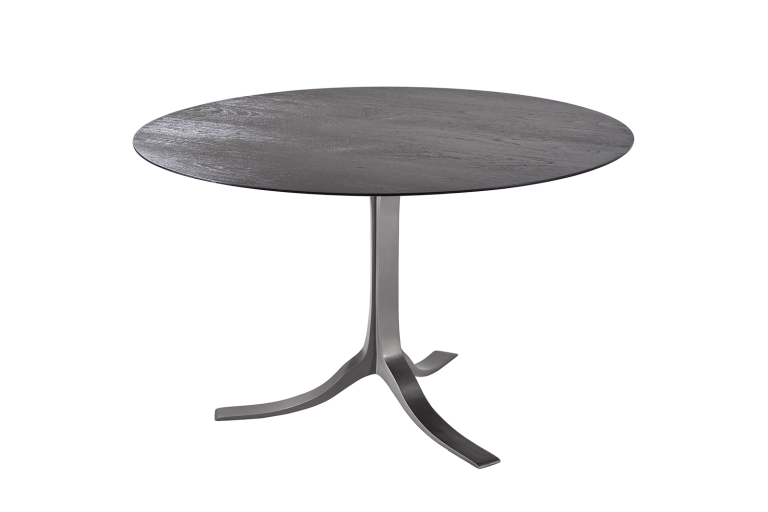 Intense Black Round Table, Reclaimed Hardwood and Sand Cast Aluminum Base