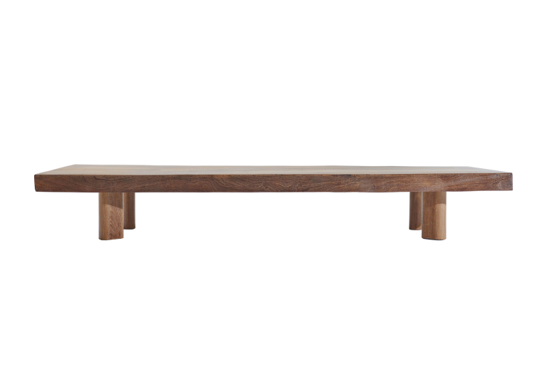 Bespoke Low Coffee Table in Antique Chicken-Wing Wood with Wooden Base