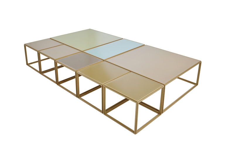 Modular Mondrian Style Brass, Bronze and Glass Low Table