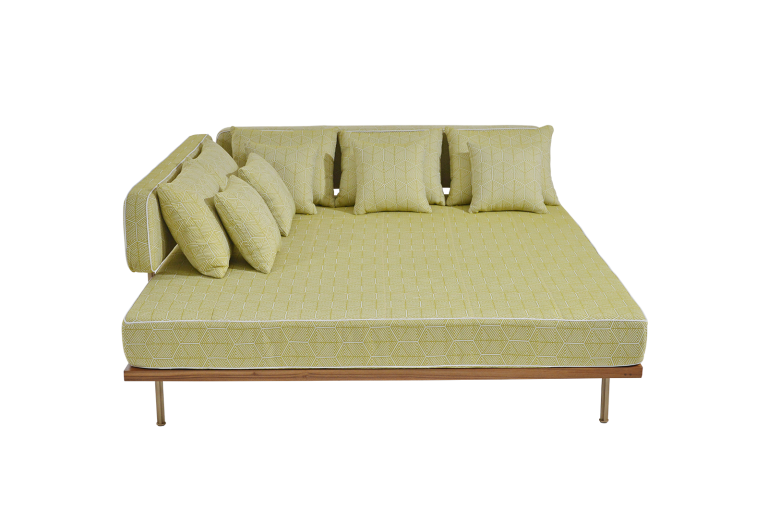 Outdoor Lounger in Reclaimed Hardwood Frame, Brass Structure