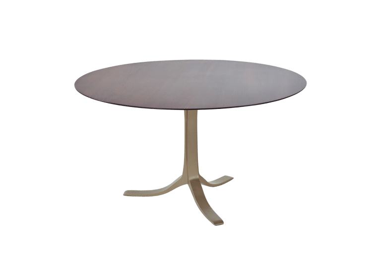 Round Table, Reclaimed Hardwood and Sand Cast Brass Base